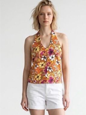 NWOT SO Women’s Vibrant 70s-Inspired Floral Print Halter Top